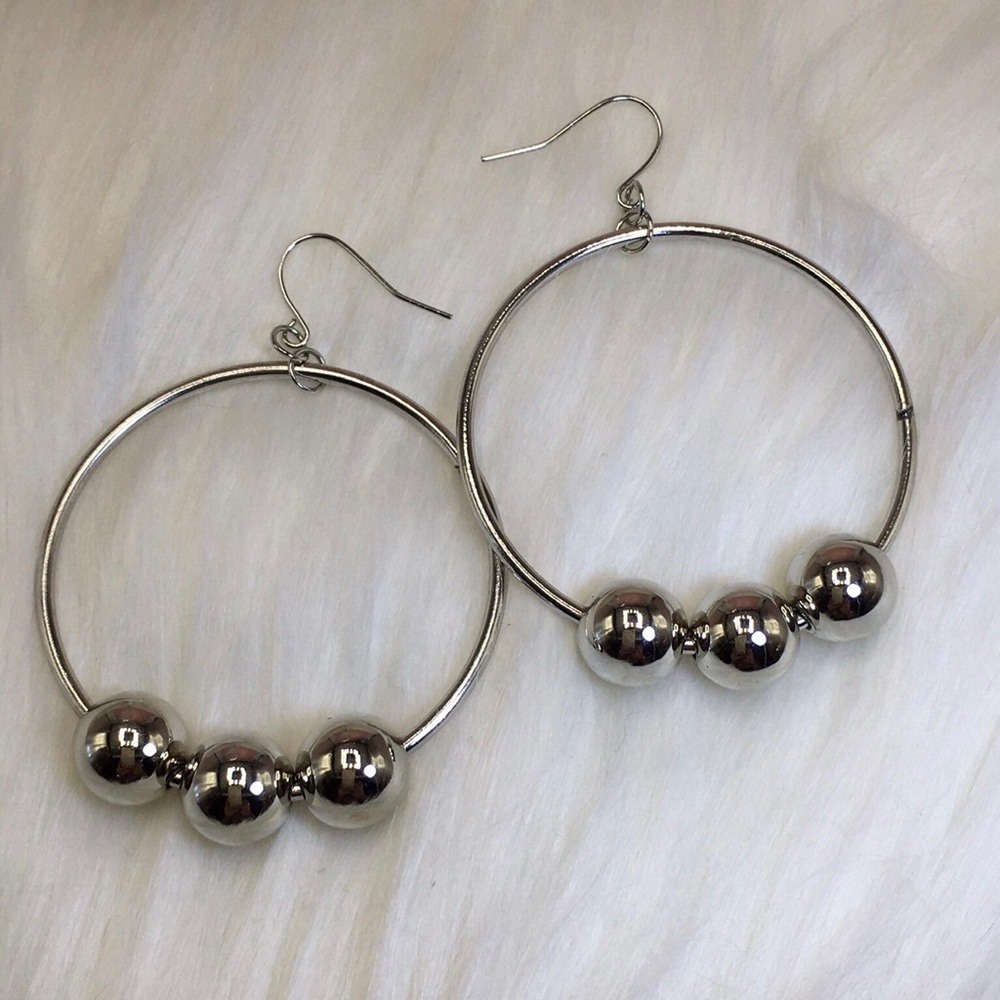 Nordstrom silver hoop earrings 2" ball dangle - Picture 2 of 7